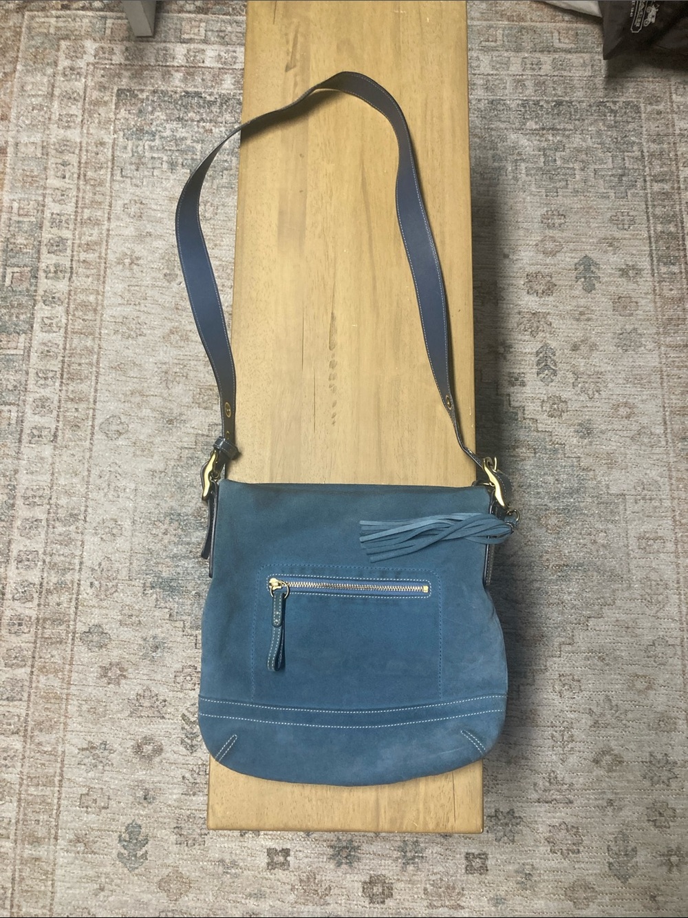 Coach Teal Suede Crossbody with Tassel